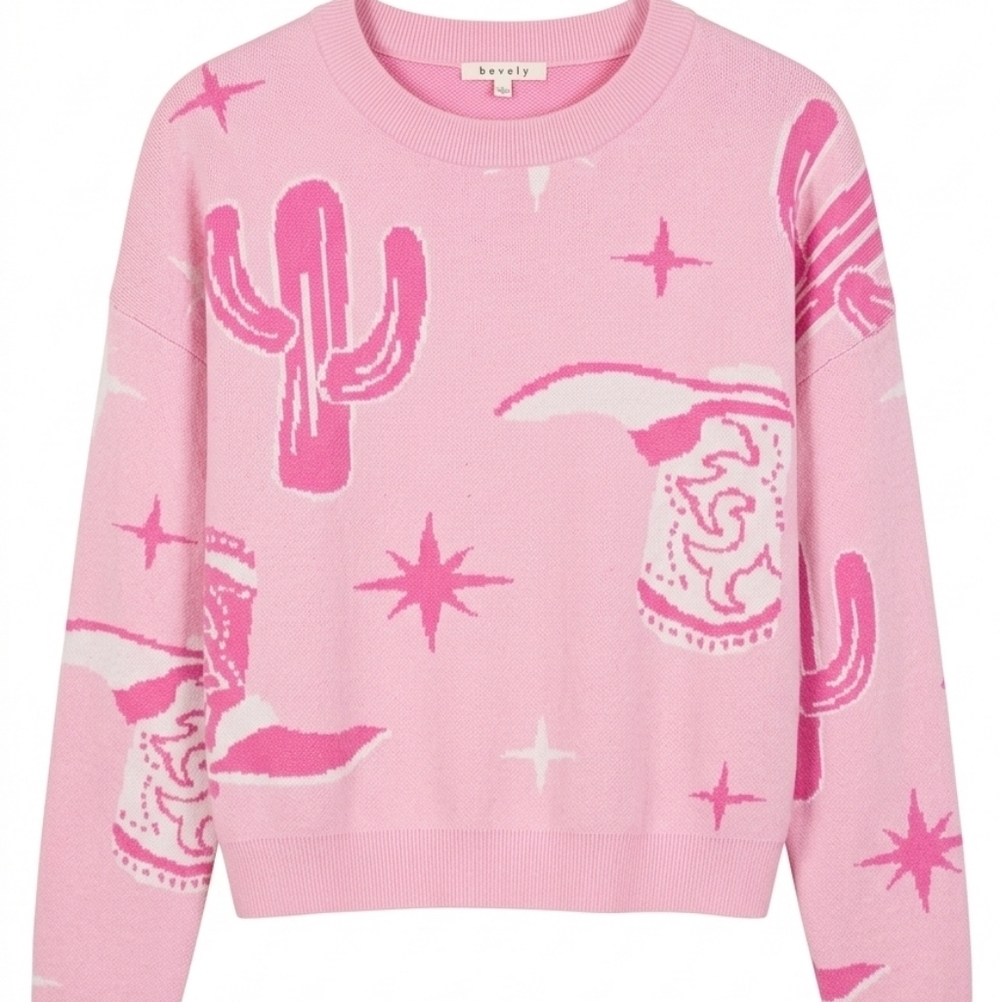 Baevely Cowgirl Rodeo Y2K Women's Pink Oversized Sweater Sz Medium